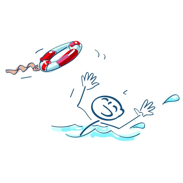 Çubuk Adam Yüzme Lastiği Fırlatıyor — Stok Vektör