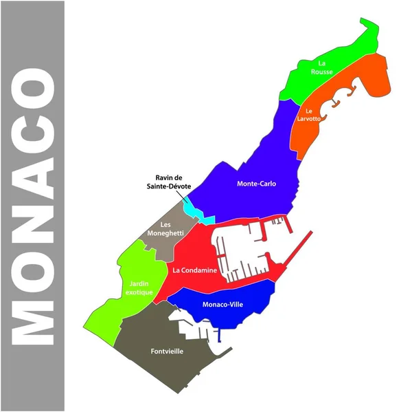 Principato Variopinto Monaco Mappa Amministrativa Politica — Vettoriale Stock