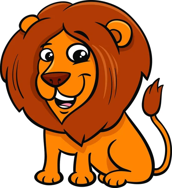 Cartoon Illustration Happy Lion Wild Cat Animal Character — стоковый вектор