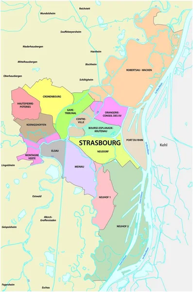 阿尔萨斯首都斯特拉斯堡的行政和政治地图 — 图库矢量图片