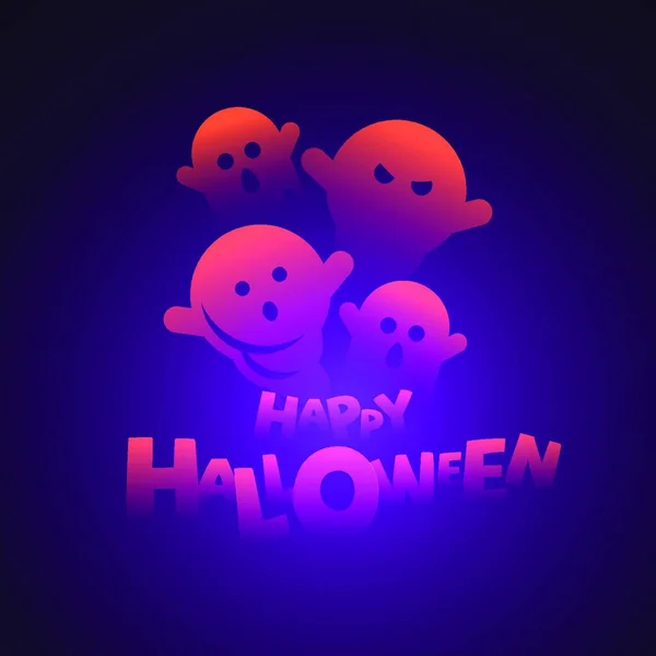 Söta Och Spöklika Halloween Spöken Med Happy Halloween Text Vektor — Stock vektor