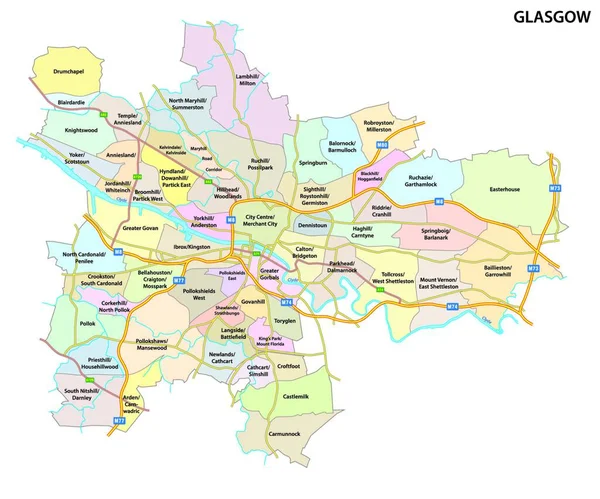 Carte Ville Écossaise Glasgow Avec Les Routes Tous Les Quartiers — Image vectorielle