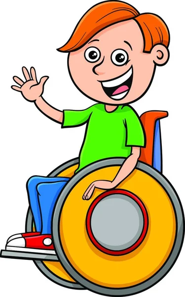 Zeichentrickdarstellung Einer Behinderten Jungenfigur Grund Oder Teenageralter Auf Einem Rollstuhl — Stockvektor