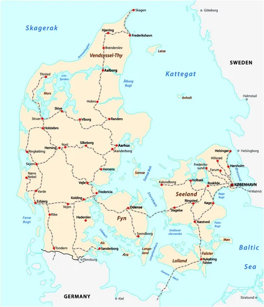 Карта Главных Железнодорожных Путей Дании — стоковый вектор