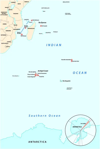 Mapa Dos Territórios Franceses Sul Antártida — Vetor de Stock