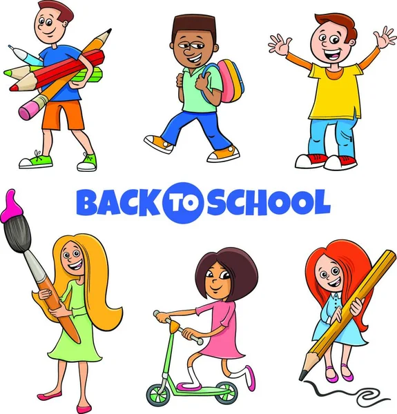 Cartoon Illustration Elementary Teen Age Children Characters Set Back School — Stock Vector