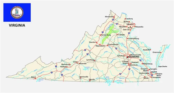 Virginia Road Map Con Bandiera — Vettoriale Stock
