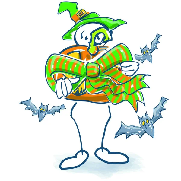 Фигура Большой Упаковкой Тыквы Качестве Подарка Хэллоуин Вечеринки — стоковый вектор