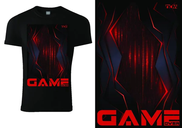 Black Shirt Computer Game Players Illuminated Red Tech Background Inscription - Stok Vektor