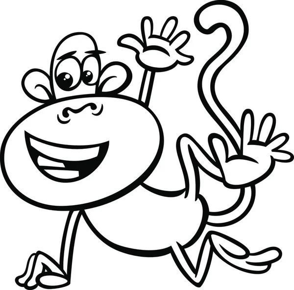黑白卡通插图快乐漫画猴子灵长类动物动物角色着色书 — 图库矢量图片
