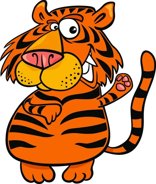 Kreskówka Ilustracja Funny Tiger Dziki Kot Zwierząt Charakter — Wektor stockowy
