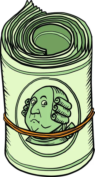 100 Dollars Bundel Van Bankbiljetten Gum Benjamin Franklin Comic Cartoon — Stockvector