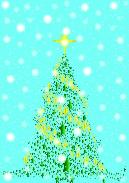 Karácsonyfa Hópelyhekkel Kék Háttér — Stock Vector