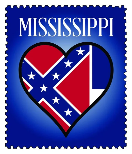 Почтовая Марка Любовью Сердца Миссисипи Флагом Белом Фоне — стоковый вектор