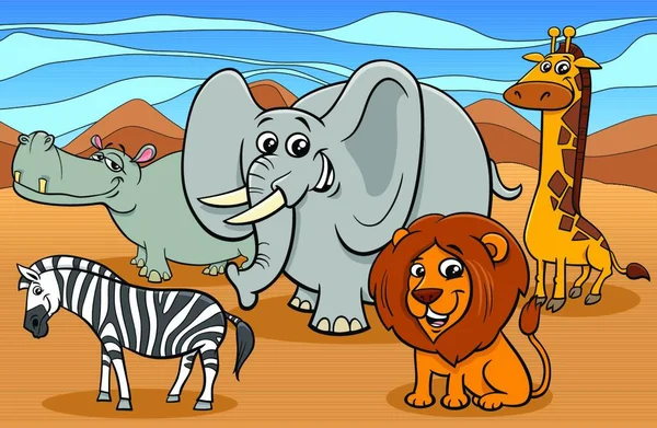 Cartoon Illustraties Van Grappige Afrikaanse Zoogdieren Dieren Mascotte Tekens Groep — Stockvector