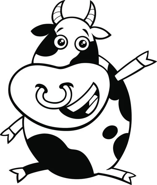 Illustration Bande Dessinée Noir Blanc Happy Bull Farm Animal Character — Image vectorielle