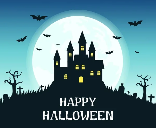 Fundo Halloween Com Castelo Assustador Lua Cheia Ilustração Vetorial — Vetor de Stock