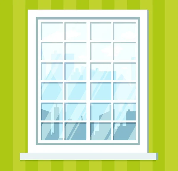 Grande Fenêtre Verre Avec Vue Sur Gratte Ciel Intérieur Bureau — Image vectorielle