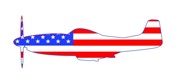 Silhueta Avião Caça Mustang P51 Dos Estados Unidos Com Bandeira —  Vetores de Stock