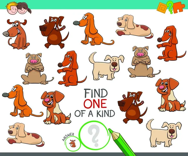 Cartoon Illustration Find One Kind Picture Juego Actividades Educativas Para — Vector de stock