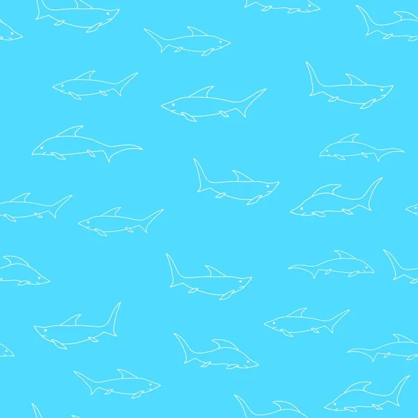 Shark Isolated Blue Background Fish Seamless Pattern — Stock Vector