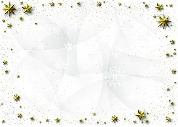 Weißer Weihnachtshintergrund Mit Goldenen Sternen Und Schatten Und Weißen Schneeflocken — Stockvektor