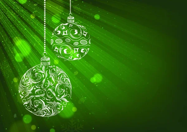 Fundo Natal Verde Com Bolas Natal Florais Desenho Sobre Fundo —  Vetores de Stock