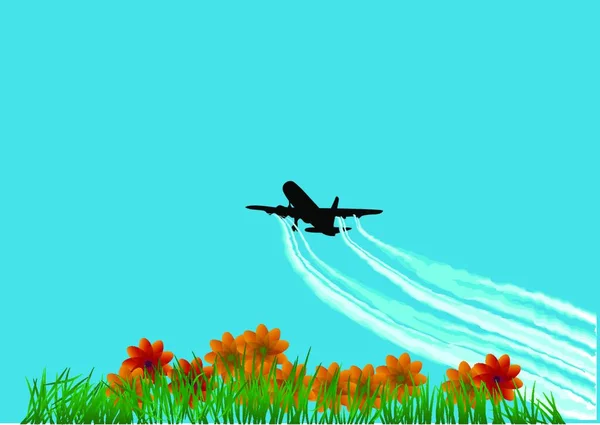 Αεροπλάνο Στον Ουρανό Μπλε Και Middow Drass — Διανυσματικό Αρχείο