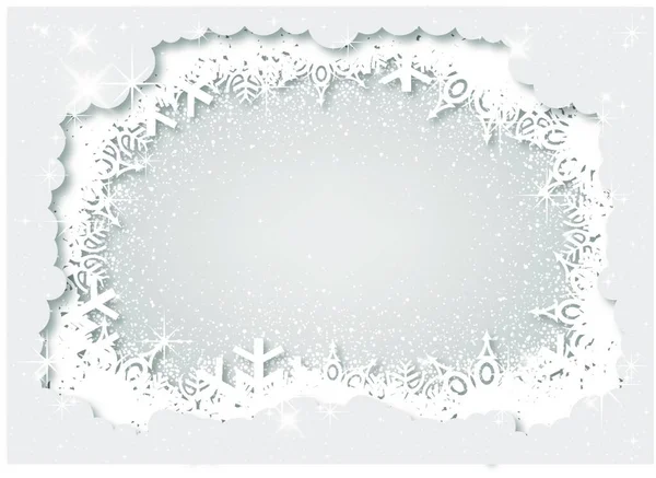White Christmas Layered Paper Style Background Snowflakes Snow Glitters Stars — Stock Vector