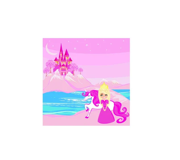 Sweet Princess Her Unicorn Magical Land — Stock Vector