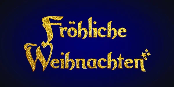 German Golden Glitter Words Merry Christmas Dark Royal Blue Background — Stock Vector
