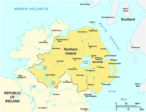 Carte Simple Irlande Nord Partie Nord République Irlande — Image vectorielle