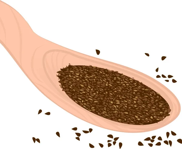 Egy Evőkanál Flaxseeds Vektoros Illusztráció Egy Fehér Háttér — Stock Vector