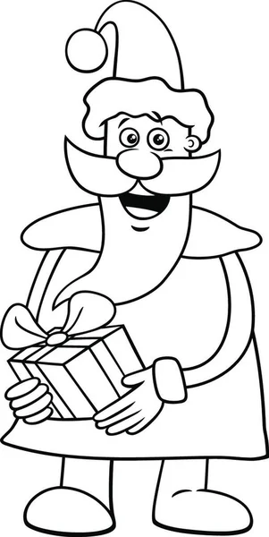 Ασπρόμαυρη Εικονογράφηση Κινουμένων Σχεδίων Του Αστείου Χαρακτήρα Santa Claus Την — Διανυσματικό Αρχείο