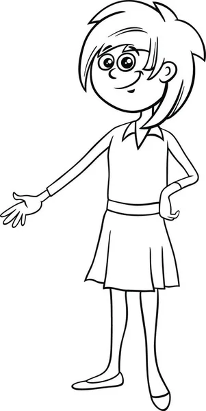 Dibujos Animados Blanco Negro Ilustración Edad Elemental Adolescente Chica Personaje — Archivo Imágenes Vectoriales