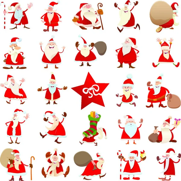 Cartoon Illustration Von Weihnachtsmann Figuren Weihnachten Großes Set — Stockvektor