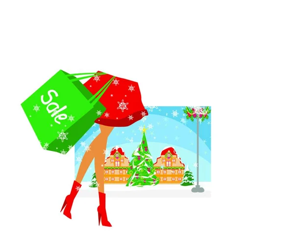 Banner Venta Navidad Con Regalos Santa Claus Ilustración Vectorial — Vector de stock