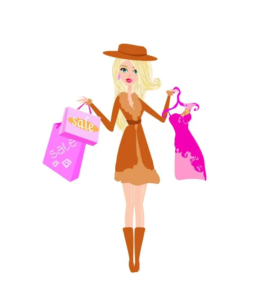 Jeune Femme Mode Sur Shopping Illustration Vectorielle — Image vectorielle