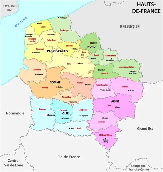 Yeni Fransız Bölgesi Nin Idari Haritası Hauts France — Stok Vektör