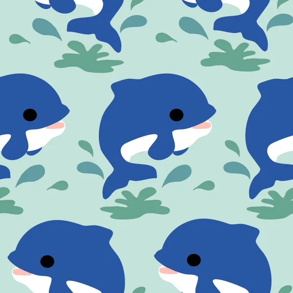 Симпатичные Голубые Дельфины Безморском Дизайне — стоковый вектор