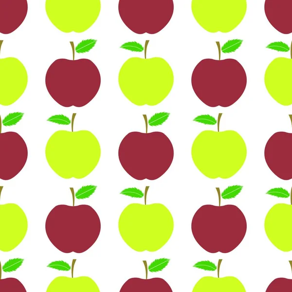 Χαριτωμένο Φρέσκο Κόκκινο Και Κίτρινο Μήλο Χωρίς Ραφές Μοτίβο Λευκό — Διανυσματικό Αρχείο