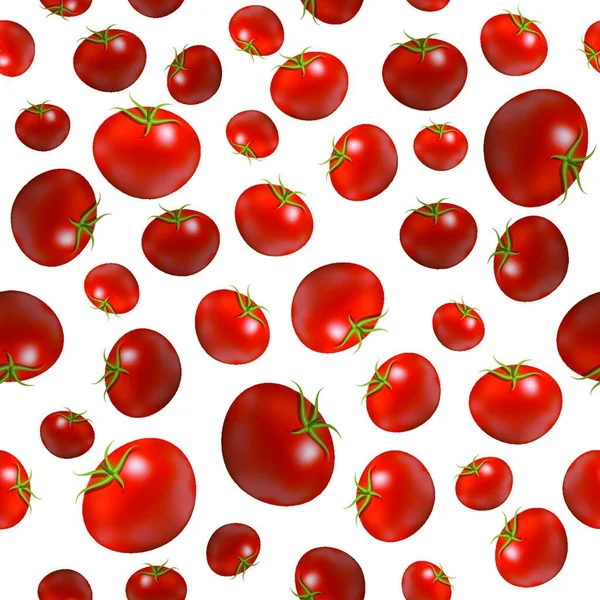 Czerwony Dojrzały Pomidor Bezszwowy Wzór Izolowany Białym Tle Tekstura Organiczna — Wektor stockowy