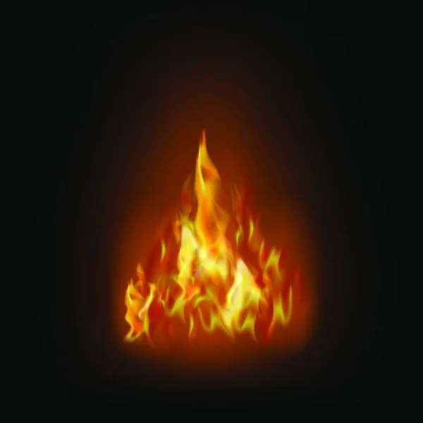 Flamme Isoliert Über Schwarzem Hintergrund Glühendes Rot Gelbes Feuer Mit — Stockvektor