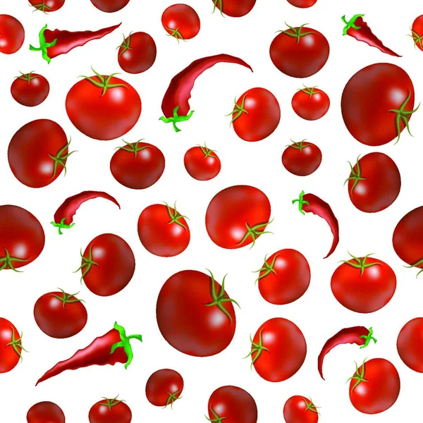 Red Ripe Tomato Pepper Seamless Pattern Isolated White Background Овочі — стоковий вектор