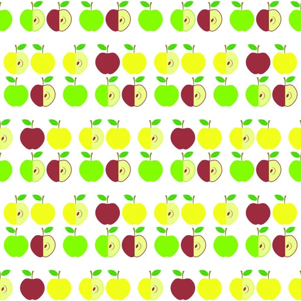 Söt Färsk Röd Och Gul Grön Apple Sömlös Mönster Vit — Stock vektor