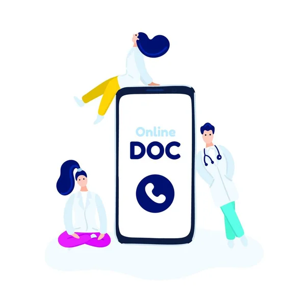Virtuell Läkare Mobilappen Läkare Runt Smartphone Väntar Video Kommunikation Med — Stock vektor