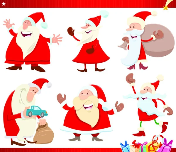 Cartoon Illustration Santa Claus Presents Christmas Characters Set — 스톡 벡터