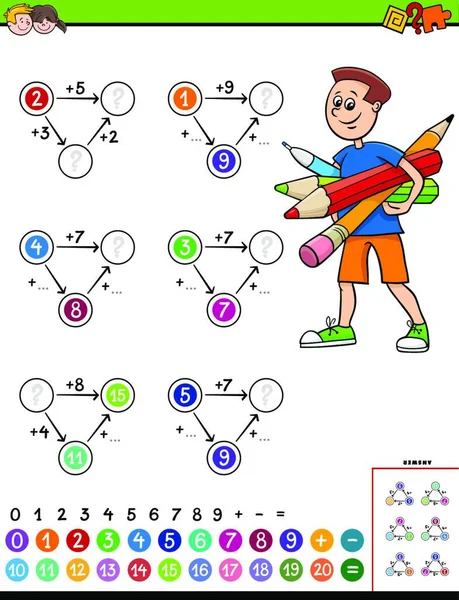 Cartoon Illustration Der Pädagogischen Mathematischen Rechenaufgabe Für Kinder Grundschulalter — Stockvektor