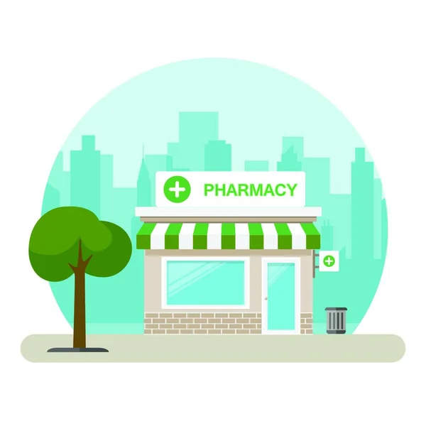 Edificio Farmacia Una Gran Ciudad Diseño Plano Ilustración Vectorial — Vector de stock