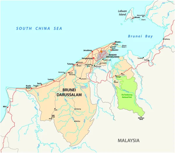 Mapa Estrada Parque Nacional Brunei Darussalam —  Vetores de Stock